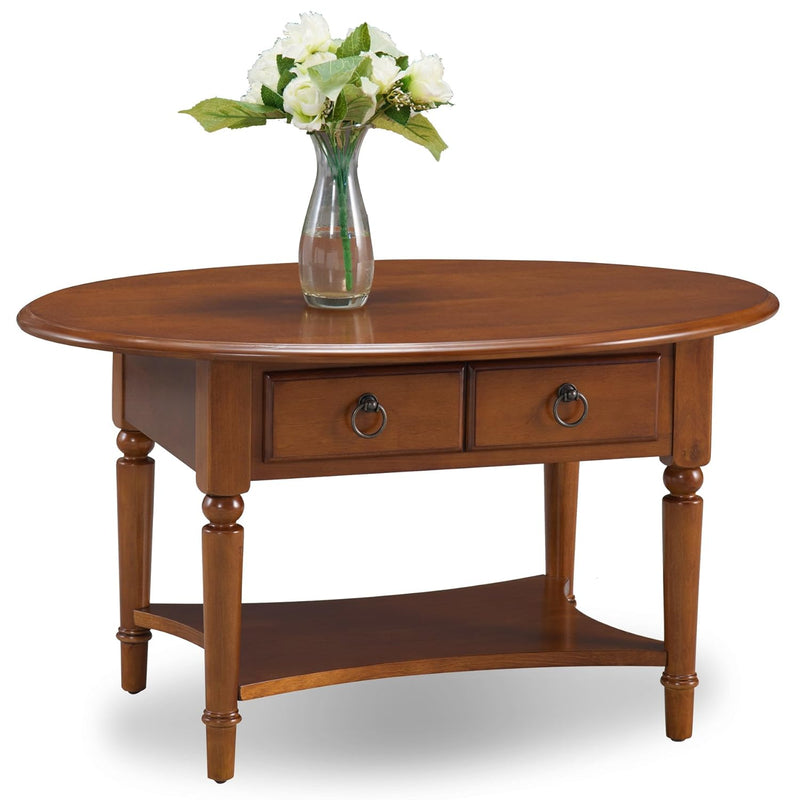Leick Coastal Oval Coffee Table With Shelf, Pecan