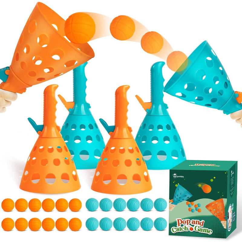 Pop And Catch Ball Game With 24 Balls And 4 Catch Launcher Baskets Outdoor