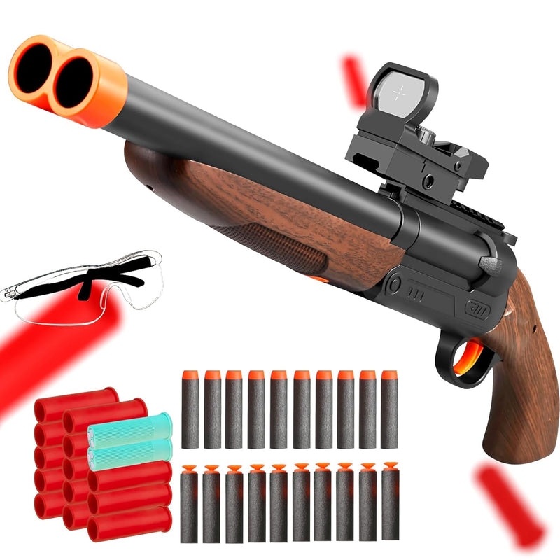 Safe Toy Double Barrel Gun For Boy With Ejecting Shell Soft Bullets,Realistic