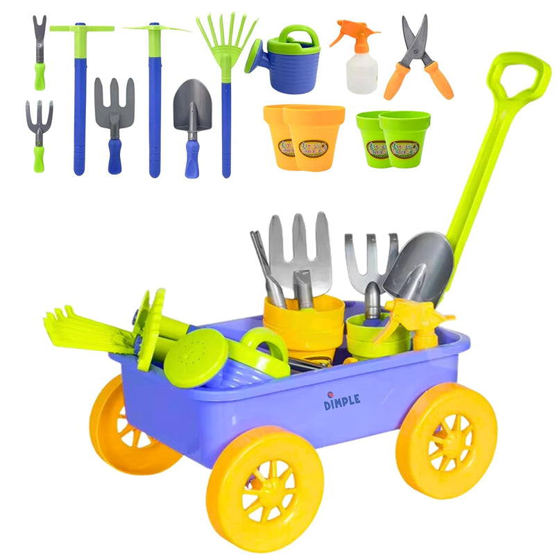 Garden Wagon & Tools Toy Set Premium 15 Pcs Kids Gardening Tools & Wagon To