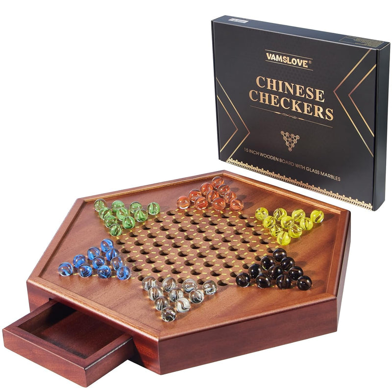Chinese Checkers 15" Large Upgraded Version Wooden Game Board, 16Mm 60+12 C