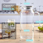 2 Liter 68 oz Glass Pitcher with Lid and Spout, Bivvclaz Water Pitcher for Fridge, Glass Carafe for Hot/Cold Water, Large Iced Tea Pitcher for Coffee, Juice and Homemade Beverage