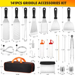 Blackstone Griddle Accessories Kit, 141PCS Stainless Steel Grilling Accessories for Blackstone & Camp Chef, Flat Top Grill Accessories Set with Spatula, Scraper, Tongs for BBQ & Camping