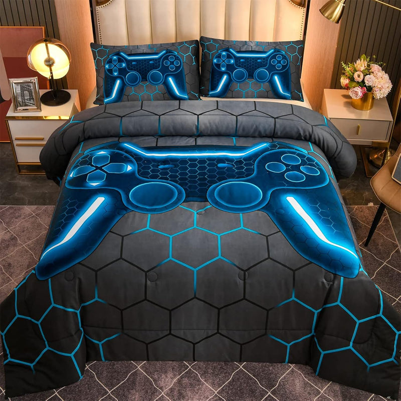 Game Console Comforter Set For Boys Girls Kids 3D Gaming Geometric Lightweight