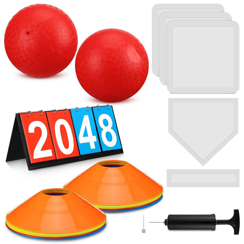 19 Pcs Sports Kickball Set, Including 2 Pcs 10 Inch Playground Ball With Ai
