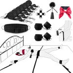 Adjustable BDSM Bondage Harness Kit – Bed Restraints, Cuffs, Blindfold & Tickler Set