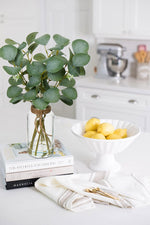 Artificial Eucalyptus Stems in Glass Vase with Faux Water, 14" Fake Plant Eucalyptus Leaves for Home Office Farmhouse Wedding Centerpiece Décor