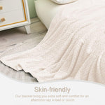 Large Flannel Fleece Throw Blanket, 50X70 Inches Soft Jacquard Weave Leaves Pattern Blanket For Couch, Cozy, Warm, Lightweight And Decorative Ivory Blanket