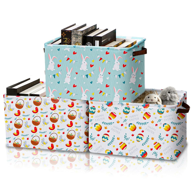 3 Pcs Easter Storage Basket With Handles Bunny Eggs Rabbit Rectangular Collapsib