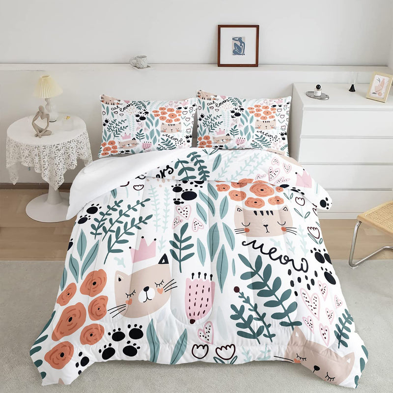 Cat Bedding,Cartoon Cat Comforter Full,Animals Print Comforter Set For Kids,Ka