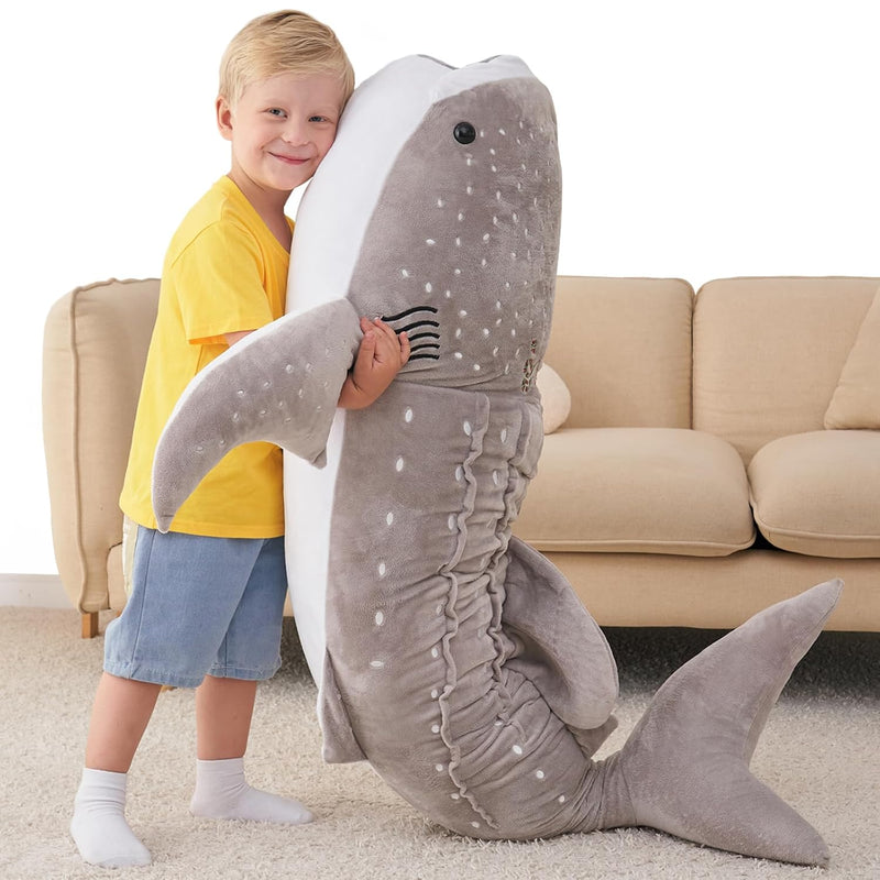 48 Inch Giant Whale Shark Stuffed Animal Toy Whale Plush Kids Pillow Grey Whal