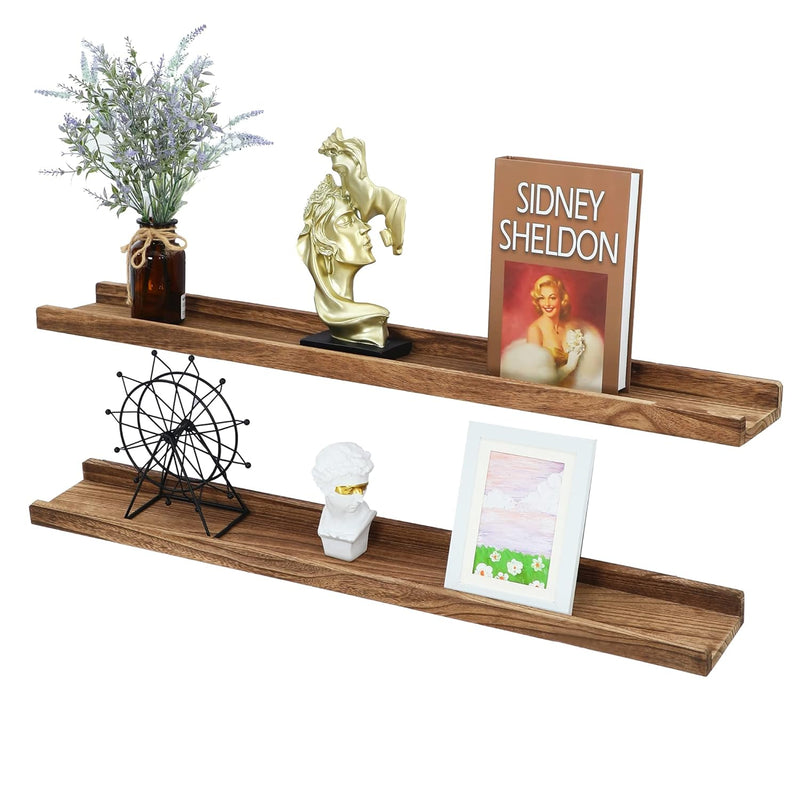 Long Floating Picture Shelves Set Of 2,Wood Picture Shelf For Wall With Ledge,
