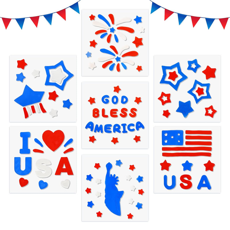 7 Sheets Patriotic Window Gel Clings American Flag Stars I Love Usa Window Jel