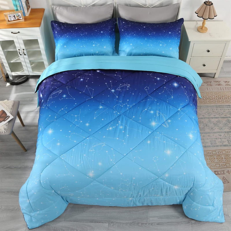 Galaxy Bedding Queen, Blue Queen Size Comforter Sets For Teen Girls, Boys And