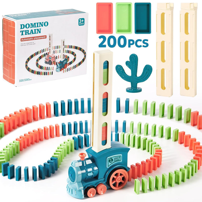 200 Pcs Domino Train Toy Set, Automatic Dominos Train For Kids Boys Girls,
