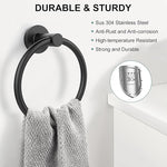 Towel Holder for Bathroom Wall Matte Black Towel Ring 304 Stainless Steel Hand Towel Holder Heavy Duty Towel Hanger for Bath, Kitchen