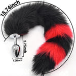 Anal Plug Fox Tail With Ear 15.74-Inch-Long Sexual Anus Tail Butt Plug Cosplay Game Black & Red Sex Toy For Women Men