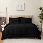 Queen Comforter Set - 7 Pieces Bed In A Bag Set Black, Bedding Sets Queen With All Season Quilted Comforter, Flat Sheet, Fitted Sheet, Pillowcases, Black, Queen