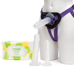 Triple Strap On Dildo Harness Kit & Fresh Sex Toy And Body Wipes - Couples Sex Toys Bundle