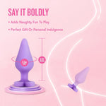 Blush Naughtier Candy Heart 4.25" Silicone Anal Plug - Ultrasilk Smooth Small Butt Plug - Heart Shape Base With Fuck Me Erotic Message - Beginner Anal Trainer Sex Toys For Women Men Couples - Purple