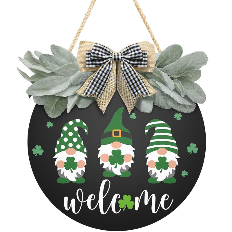 St Patrick'S Day Welcome Sign Wreath For Front Door Decor Shamrock Hanging Doo