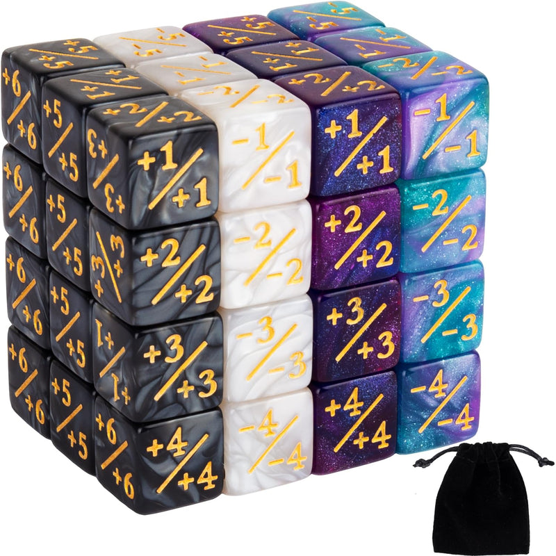 48 Pieces Mtg Dice Counters Buff Token Dice Loyalty Dice Starry Marble D6 D