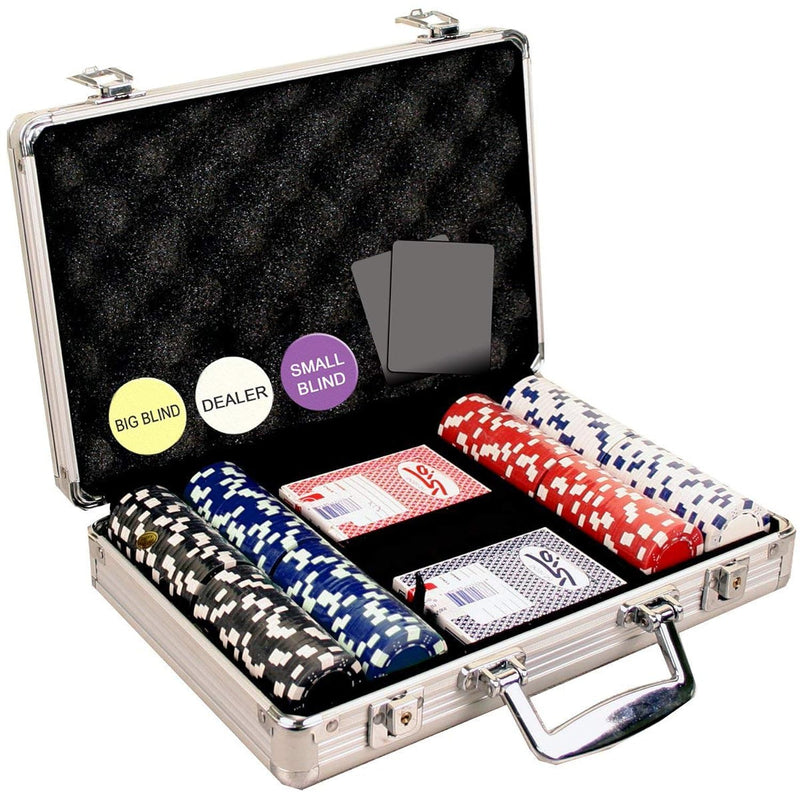200 Dice Striped 11.5 Gram Poker Chip Set With Aluminum Case, Dealer Button, 2