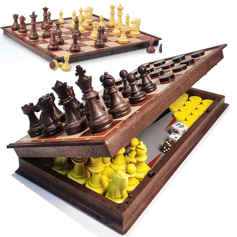 12.5" Magnetic Chess Game 3 In1 Checkers Backgammon Chess Set For Adults Fo