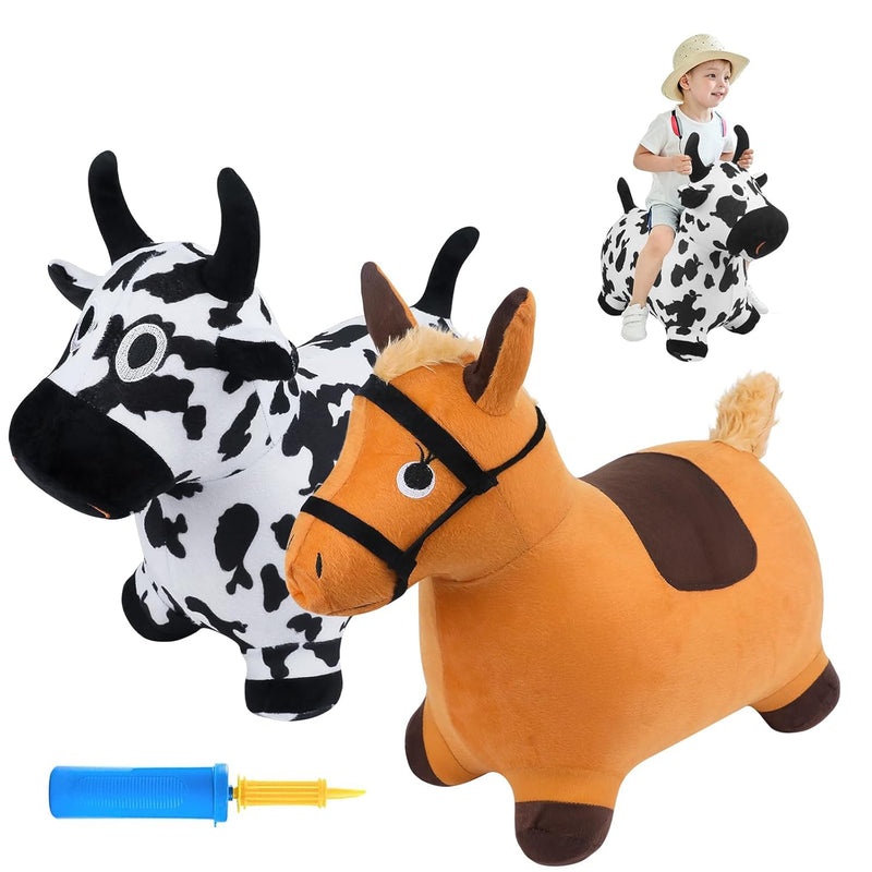 Bouncy Hopper Cow & Horse 2 Pcs, Inflatable Hopping Outdoor Ride On Bouncy