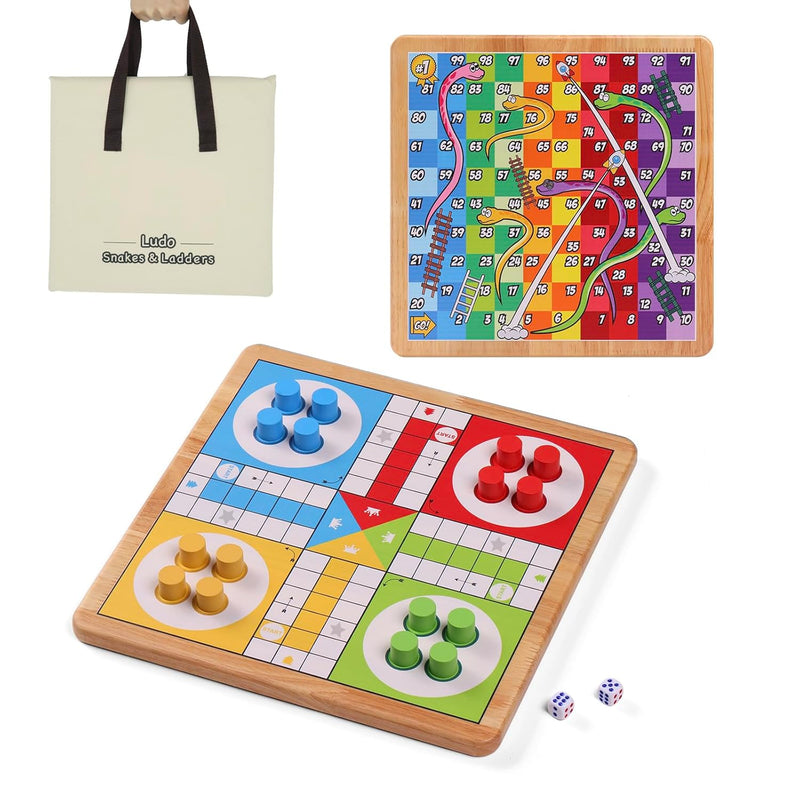 12 Inches Ludo Board Game + Snakes&Ladders Board Game, 2 In 1, Classic Boar