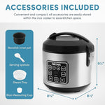 Digital Rice Cooker, 4-Cup (Uncooked) / 8-Cup (Cooked), Steamer, Grain Cooker, Multicooker, 2 Qt, Stainless Steel Exterior