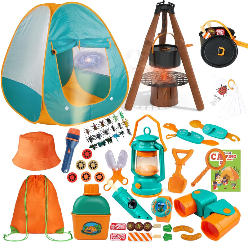 Kids Camping Set 50Pcs With Tent & Space Projector Flashlight Outdoor Campf
