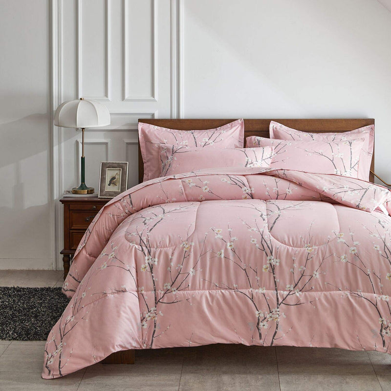Bed In A Bag 7 Pieces Queen Size - Floral Print - Soft Microfiber, Reversible