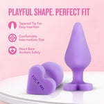 Blush Naughtier Candy Heart 4.25" Silicone Anal Plug - Ultrasilk Smooth Small Butt Plug - Heart Shape Base With Fuck Me Erotic Message - Beginner Anal Trainer Sex Toys For Women Men Couples - Purple