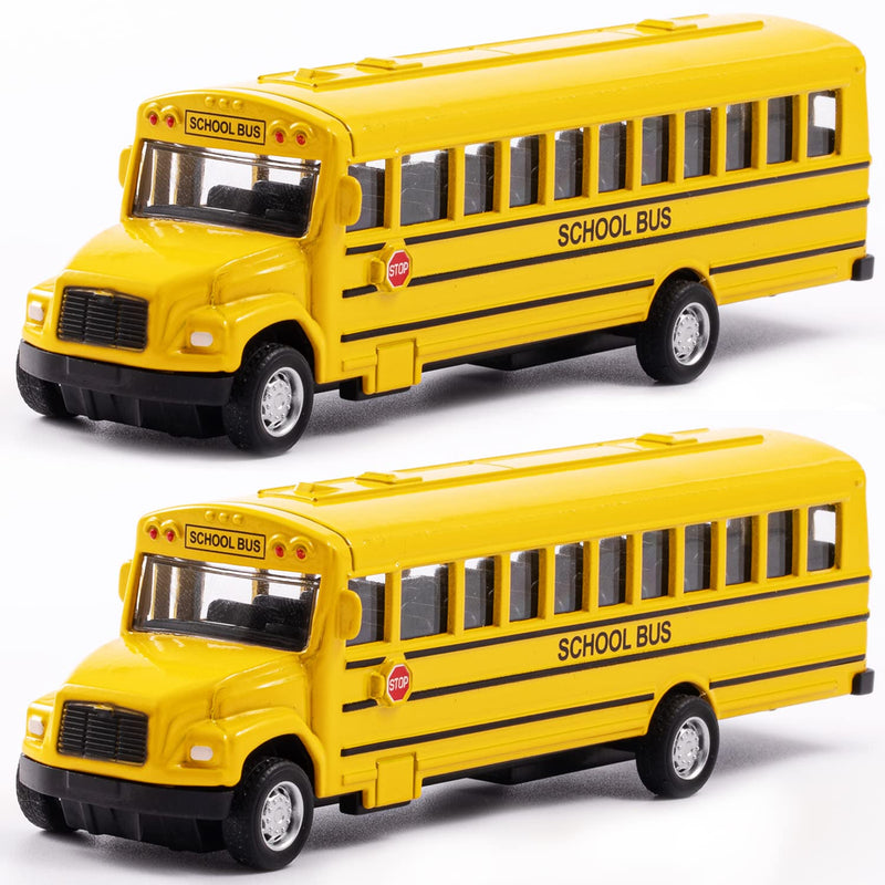 2 Pack 5.5Inch Pull Back School Bus Playset, Die Cast Metal Toy Play Vehicl