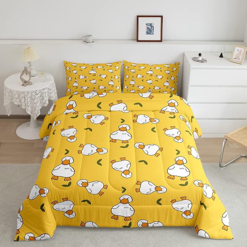 Cartoon Duck Comforter Set For Child Toddler,Cute White Goose Bedding Set Full