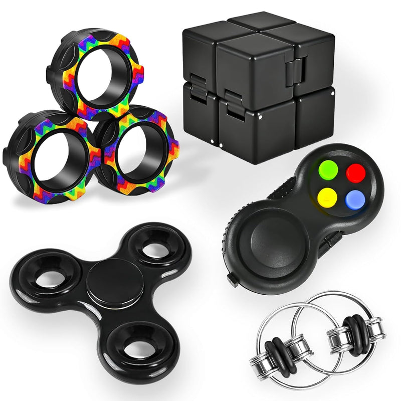 5Pcs Fidget Toys Adults Set, Autism Sensory Pack With Figette Cube Magnetic Ri