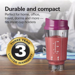 Portable Blender for Shakes and Smoothies with 14 Oz BPA Free Travel Cup and Lid, Durable Stainless Steel Blades for Powerful Blending Performance, Raspberry