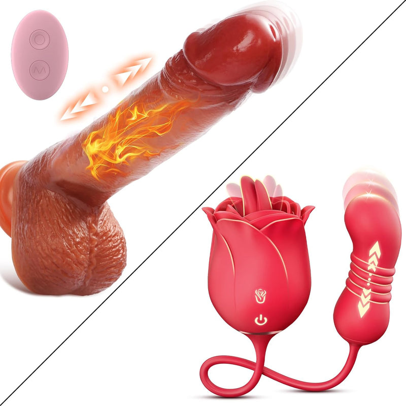 8.7'' Thrusting Dildo Vibrator & Rose Sex Toys