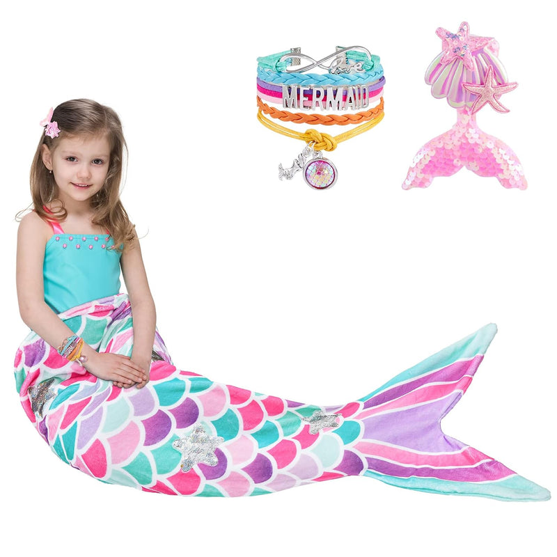 Mermaid Tail Blanket - Wearable Mermaid Soft Blanket With Glitter Stars Sequin