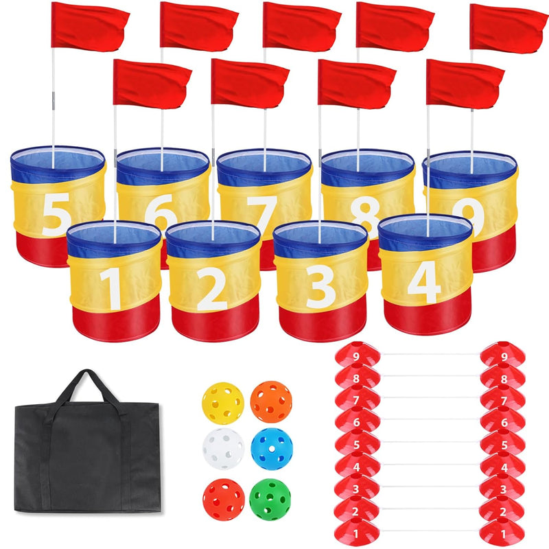 Golf Yard Game 9 Hole Set, Backyard Golf Game For Adults Family Kids, Porta