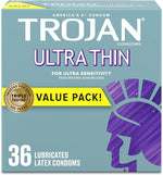 Ultra Thin Lubricated Condoms, 36 Count Value Pack, for Ultimate Sensitivity