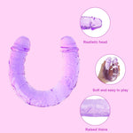 11.8 * 1.37 Inches Double Dildo Crystal Jelly Realistic Anal Long Dildo Penis Soft And Flexible With Veins And Glans Adult Sex Toys For Women/Men/Lesbian Purple