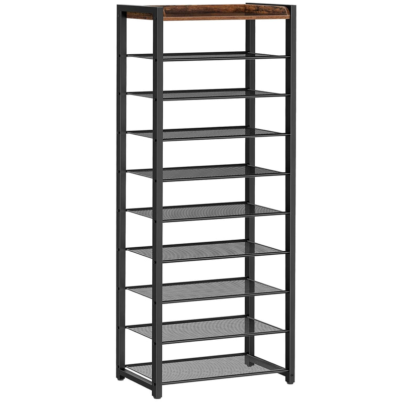 10 Tier Shoe Rack, Narrow Shoe Storage Organizer With 9 Metal Shelves, Holds 18-
