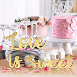 Love Is Sweet Table Decor Hollow Love Sign Wooden Love Is Sweet Sign for Dessert Table Freestanding Love Wood Sign Love Is Sweet Signs Letter Table Top for Wedding Shelf(Gold)