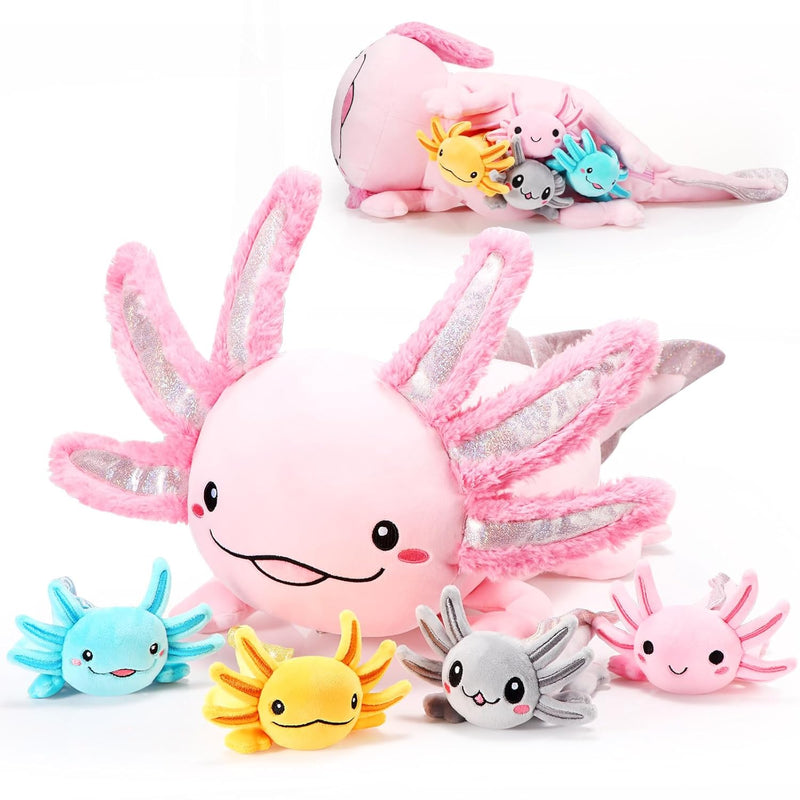 Aoriher 5 Pcs Axolotl Plush Set 24 Inch Mommy Axolotl Stuffed Animal with 4