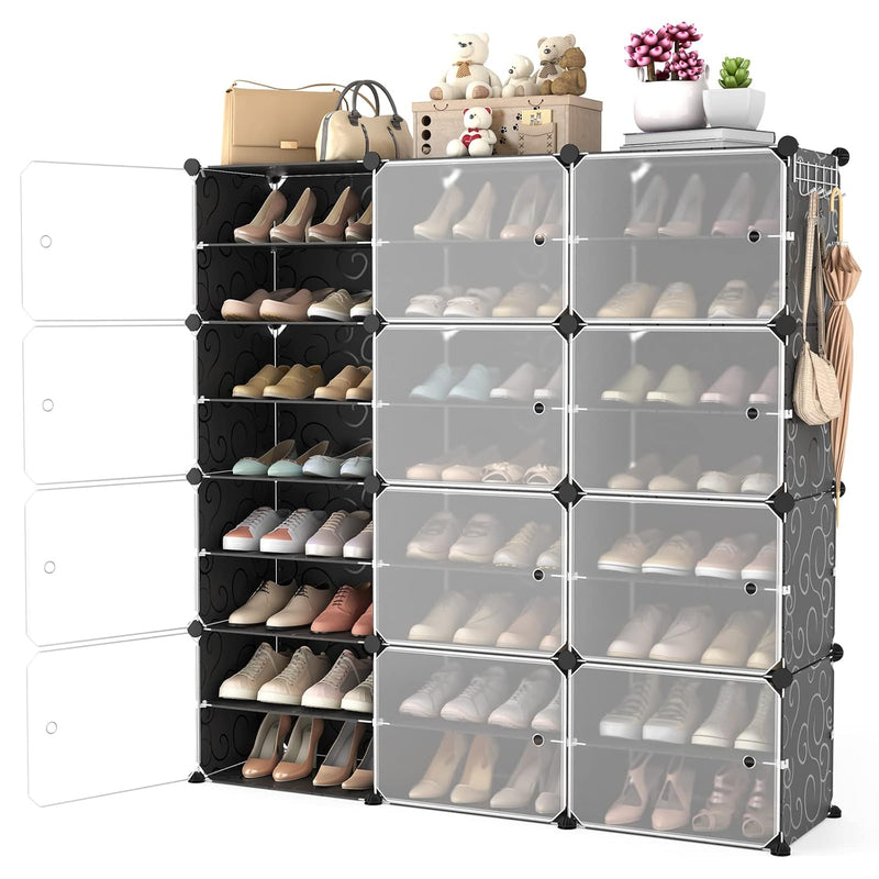 Portable Shoe Rack Organizer With Door, 48 Pairs Shoe Storage Cabinet Easy Assem
