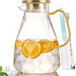 Glass Pitcher, 2.2 Liter Water Pitcher With Lid,Iced Tea Pitcher for Fridge,Glass Water Carafe With Lid, Glass Water Jug,Large Drink Pitcher For Juice, Milk, Cold Or Hot Beverages, 2 Quart