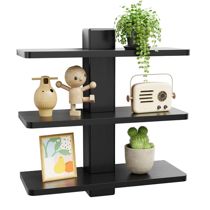 3 Tier Vertical Floating Shelf With Round Corner, Narrow Vertical Column Shelf