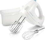 6-Speed Electric Hand Mixer with Whisk, Traditional Beaters, Snap-On Storage Case, 250 Watts, White